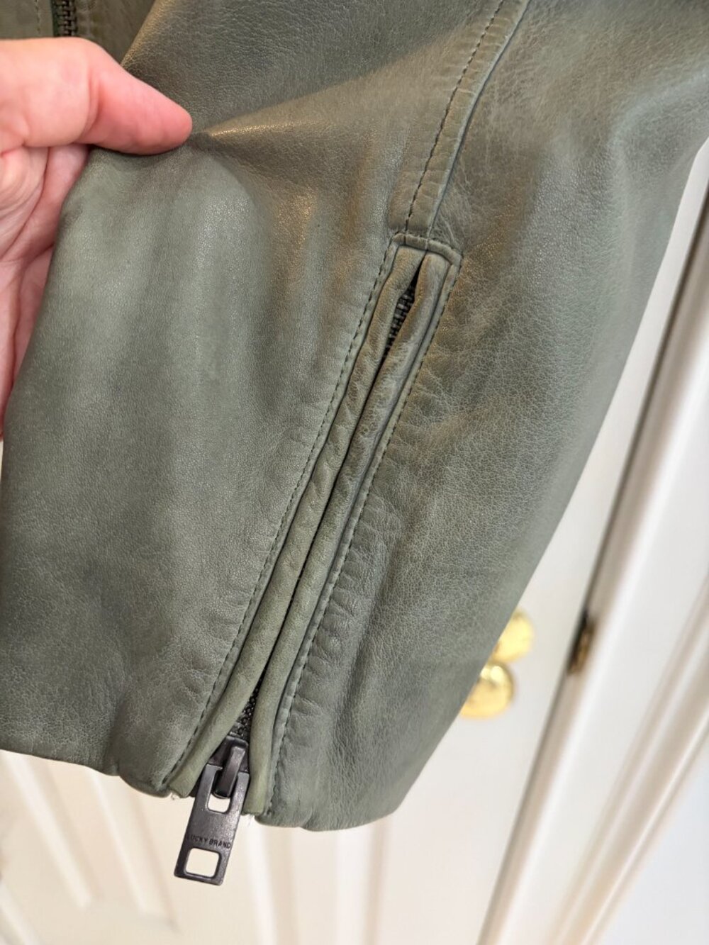 Lucky Brand Classic Leather Moto Jacket - Oil Green - Large - Picture 10 of 12